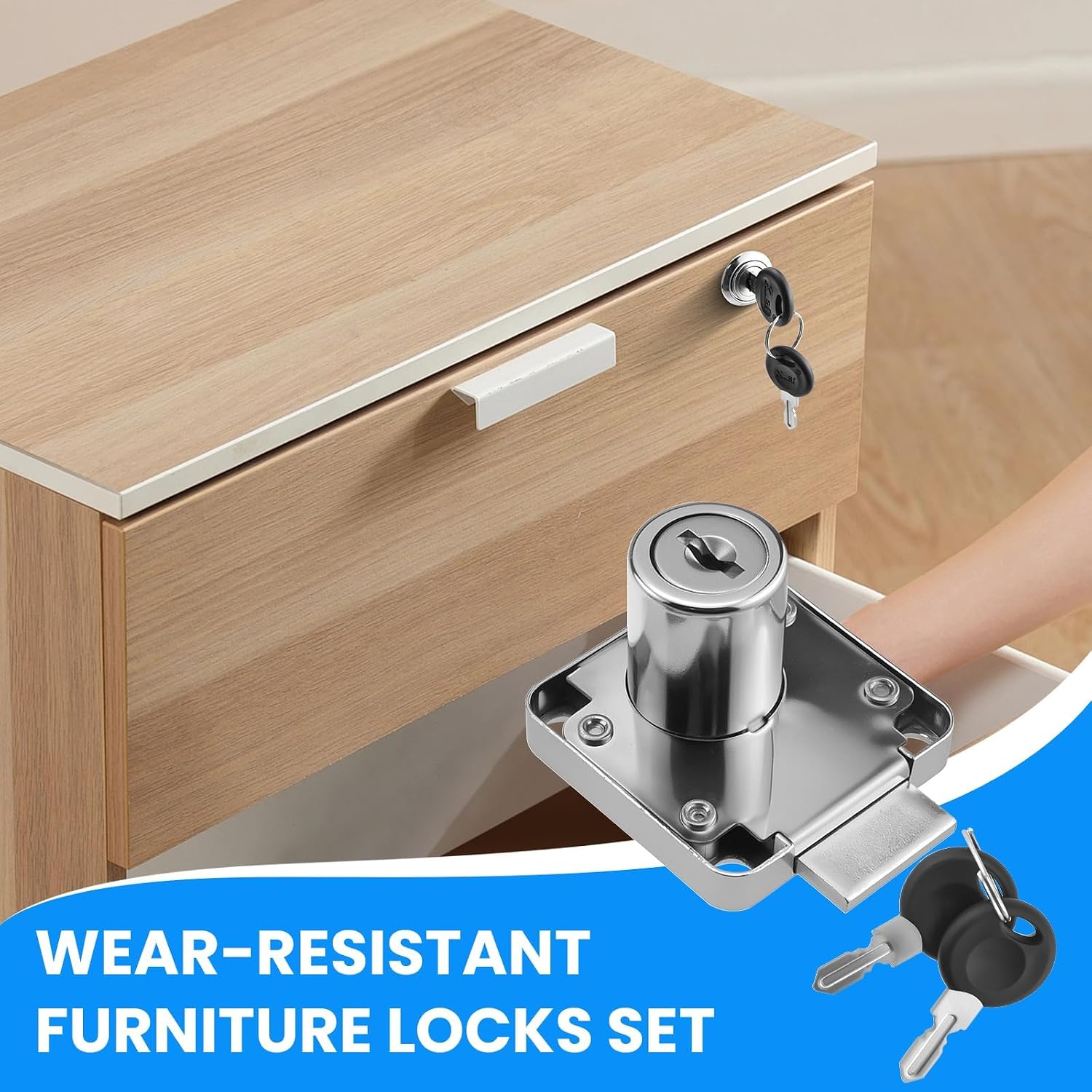 Drawer Lock with Keys and Matching Screws | for Cabinet / Wardrobe / Cupboard / Office Desk etc. (Cylinder Cam Length