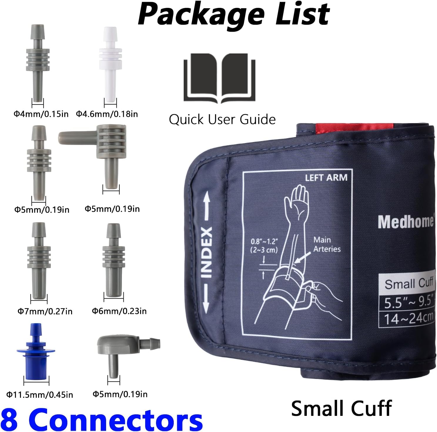 Small Blood Pressure Cuff Upper Arm 5.5"-9.5"(14-24cm) S Replacement BP Cuff for Small Arms Adult Cuff with 8
