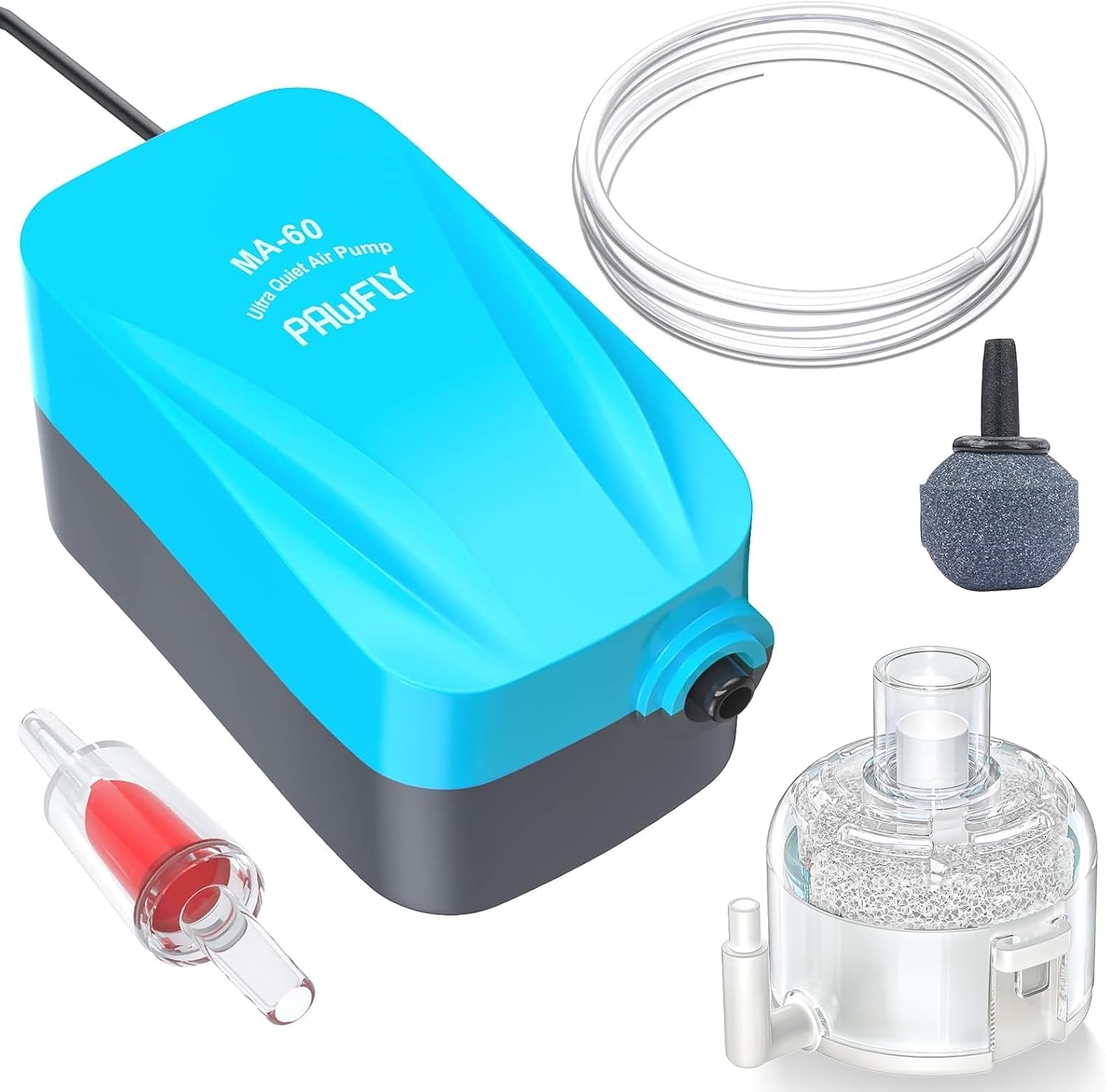Aquarium Compact Air Pump for 3-20 Gallon Buckets and Fish Tanks Quiet Oxygen Aerator Pump with Air Stone, Nano Bio