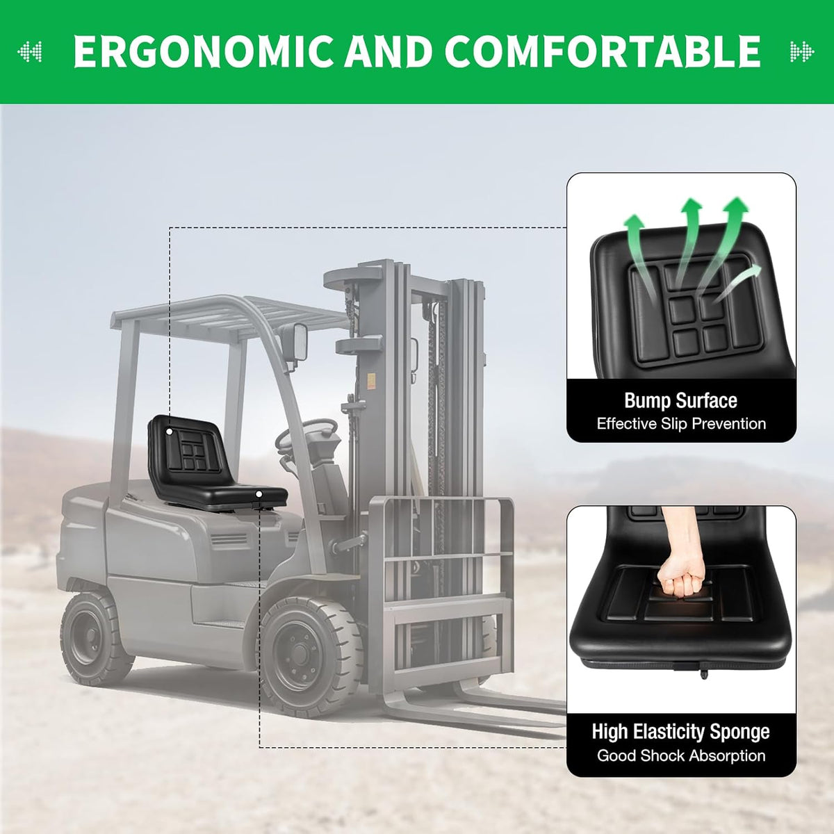 Universal Forklift Tractor Seat Cushion Lawn Mower Seat | Replacement Seats with Drain Groove & Adjustable Slide Rails