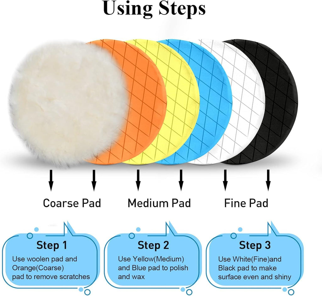 6" Buffing Polishing Pads, 6Pcs 165mm Face for 6Inch Backing Plate | Compound Buffing Sponge and Woolen Pads Cutting