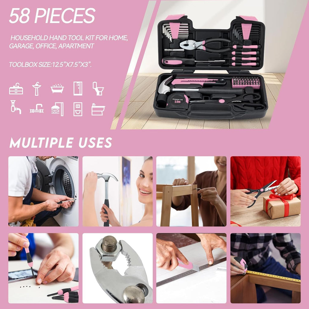 58 Piece Household Tool Set, General Household Hand Tool Kit with Plastic Toolbox Storage Case, All Purpose Household