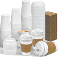 100 Pack 12 oz Leak-Proof Coffee Cups with Lids and Sleeves