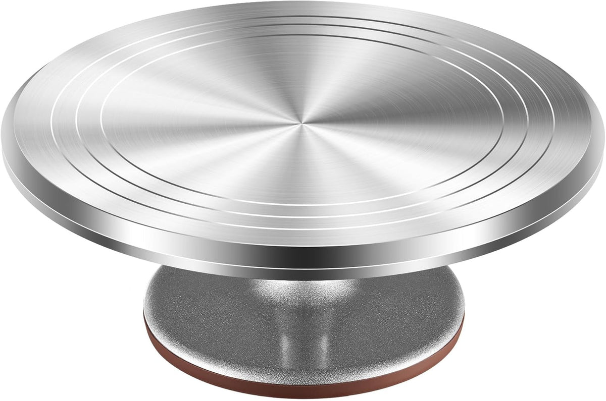 12" Silver Aluminum Alloy Cake Turntable, Cake Stand for Decorating