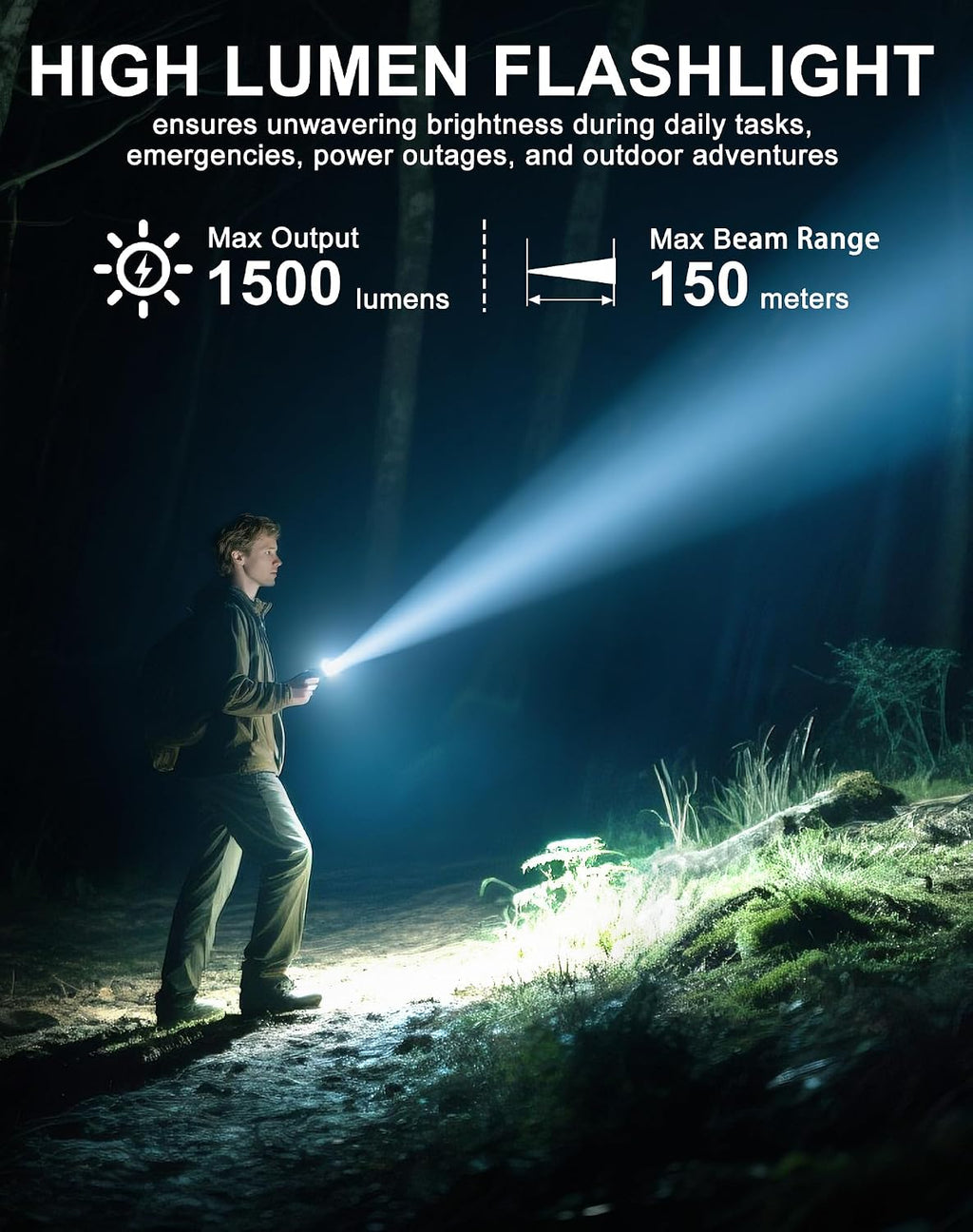 EDC Tactical Flashlight, 1500 High Lumens Rechargeable LED Flashlight, Compact 9 Modes, USB-C Rechargeable Digital