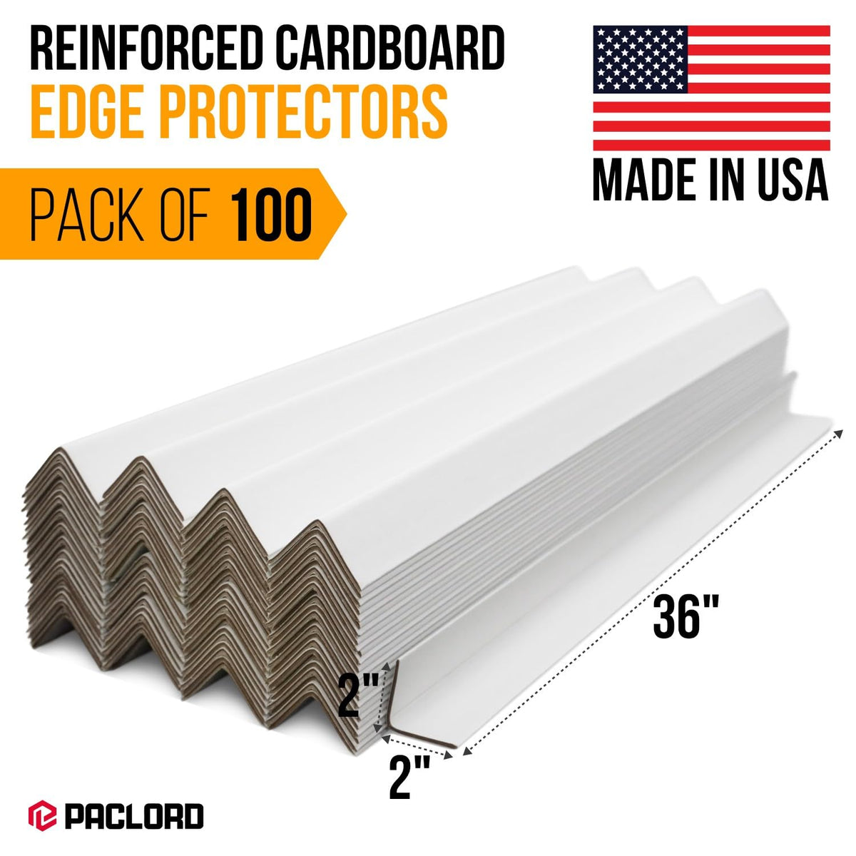 36" x 2" x 2" Reinforced Cardboard Edge Protectors, Pack of 100