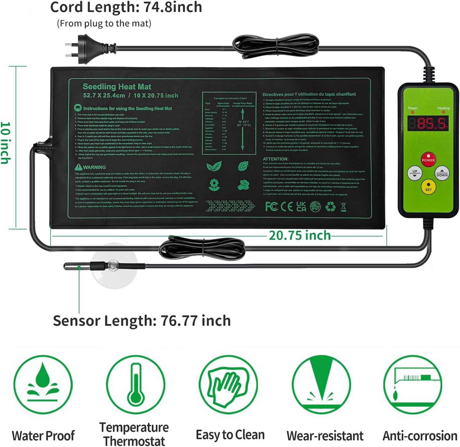 Seedling Heat Mat with Temperature Controller | Waterproof Heating Pads | Seed Germination Heating Mat 10 x 20.75 Inch