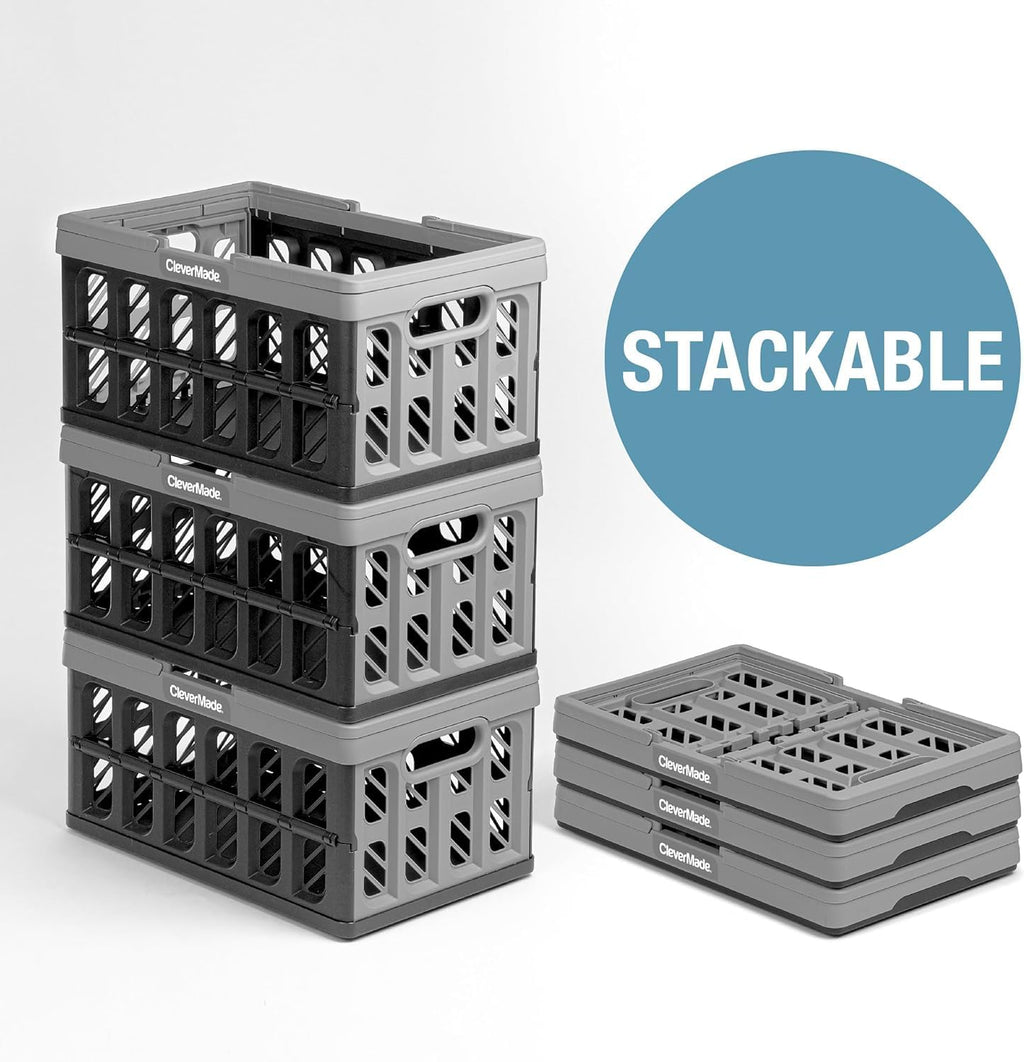 Eco Collapsible Shopping Basket with Handles, 24L Stone, 3 Pack | Keep Groceries Upright in the Car | Rigid Walls