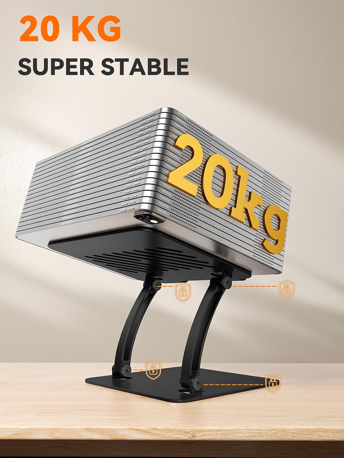 Tablet Holder Stand, Dual Rod Adjustable Aluminum Desktop Stand, Compatible with 4.7-16.9" iPads, Surface Tablets