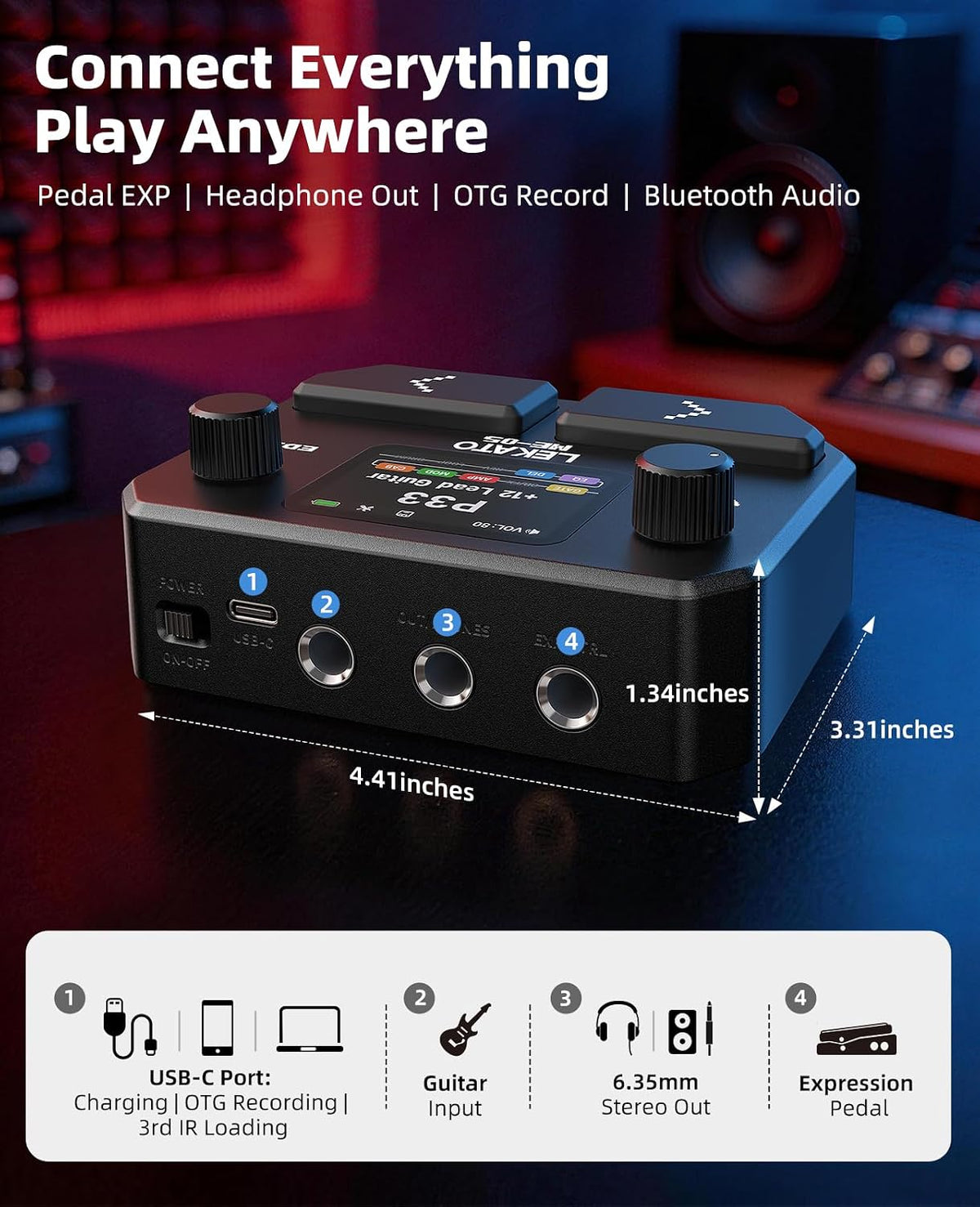 Multi Effects Guitar Pedal, with 125 Effects 30 Amp Models & 30 Cab Sims, 40s Looper, Drum Rhythms, Support NAM/IR