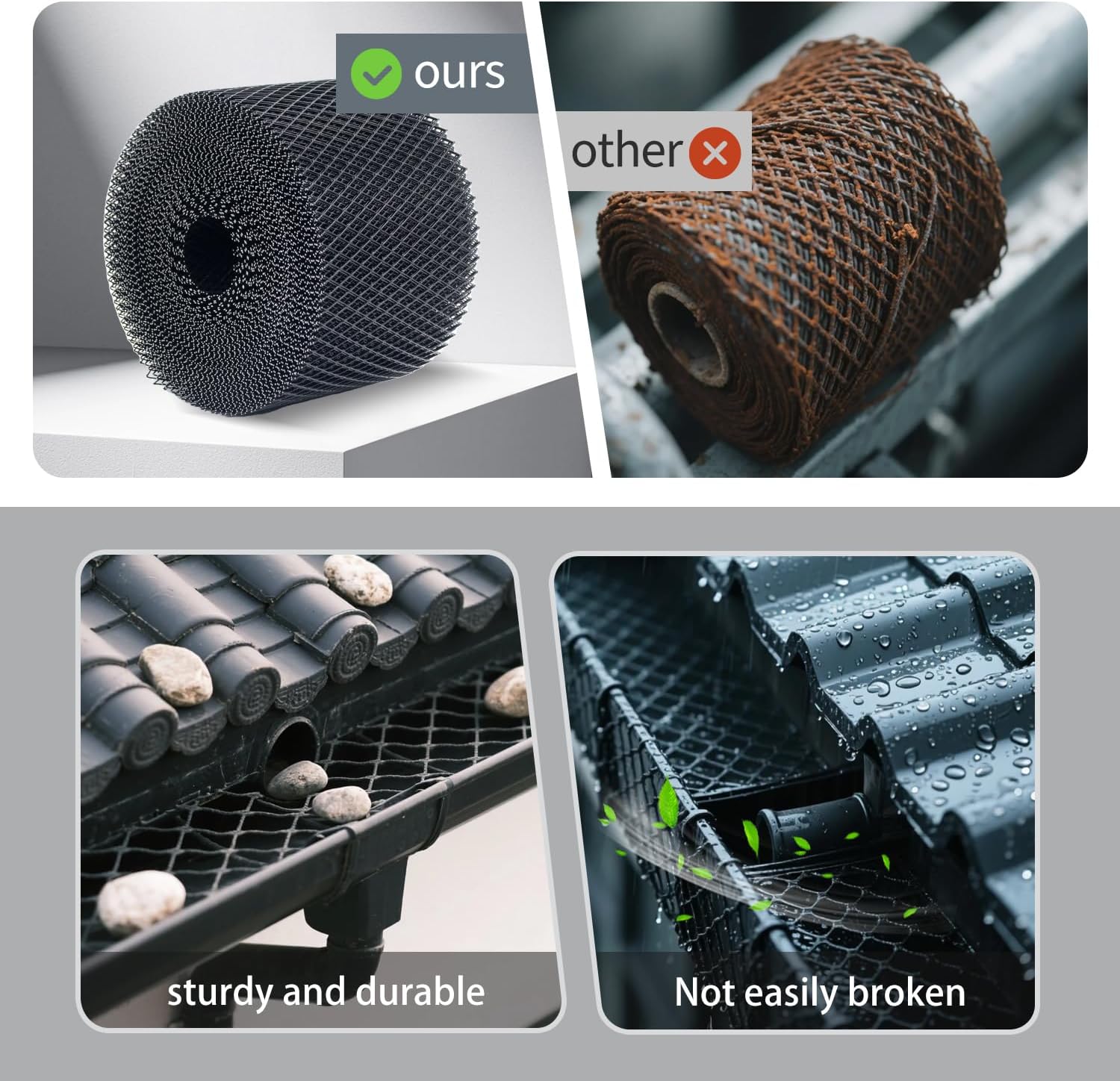 Jade.M.Lua 5 Inch ×100 Ft Gutter Guard Mesh Roll, Leaf Filter with Installation Screws