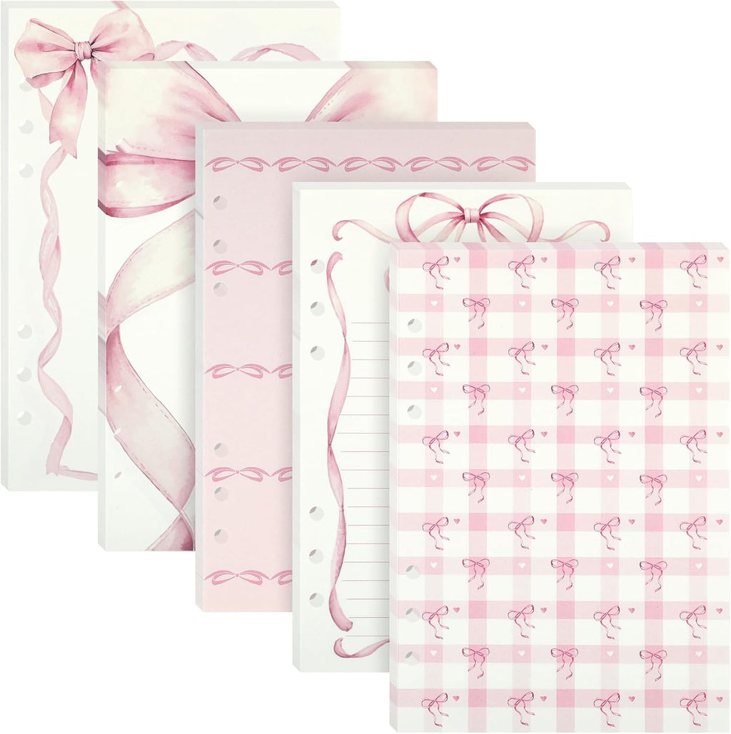 100 Sheets Pink Bow A5 Refills Paper for Planner Inserts Binder, Thick 6 Hole Notebook Refill, 120GSM Filler Loose