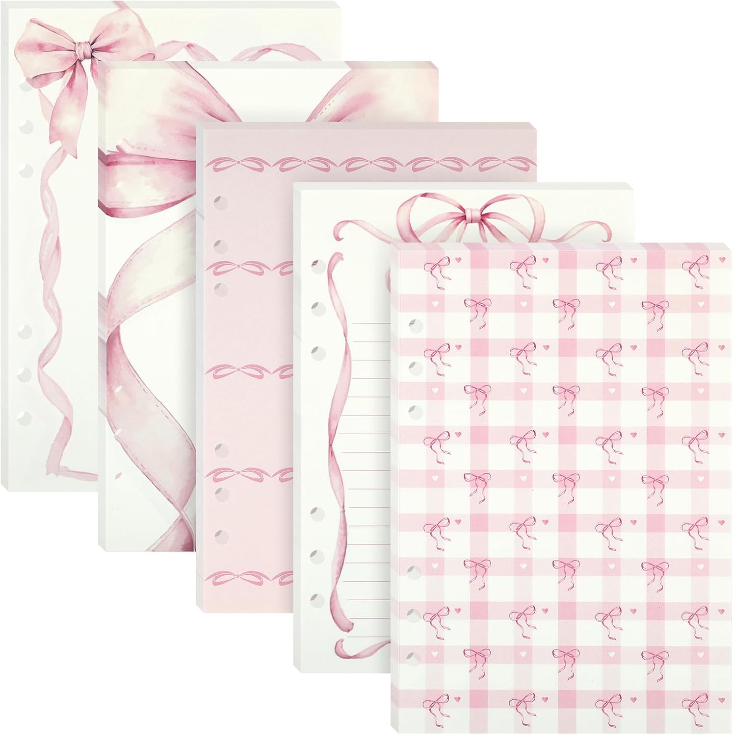 100 Sheets Pink Bow A5 Refills Paper for Planner Inserts Binder, Thick 6 Hole Notebook Refill, 120GSM Filler Loose