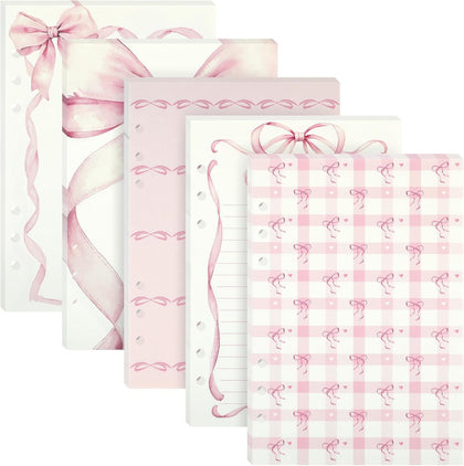 100 Sheets Pink Bow A5 Refills Paper for Planner Inserts Binder, Thick 6 Hole Notebook Refill, 120GSM Filler Loose
