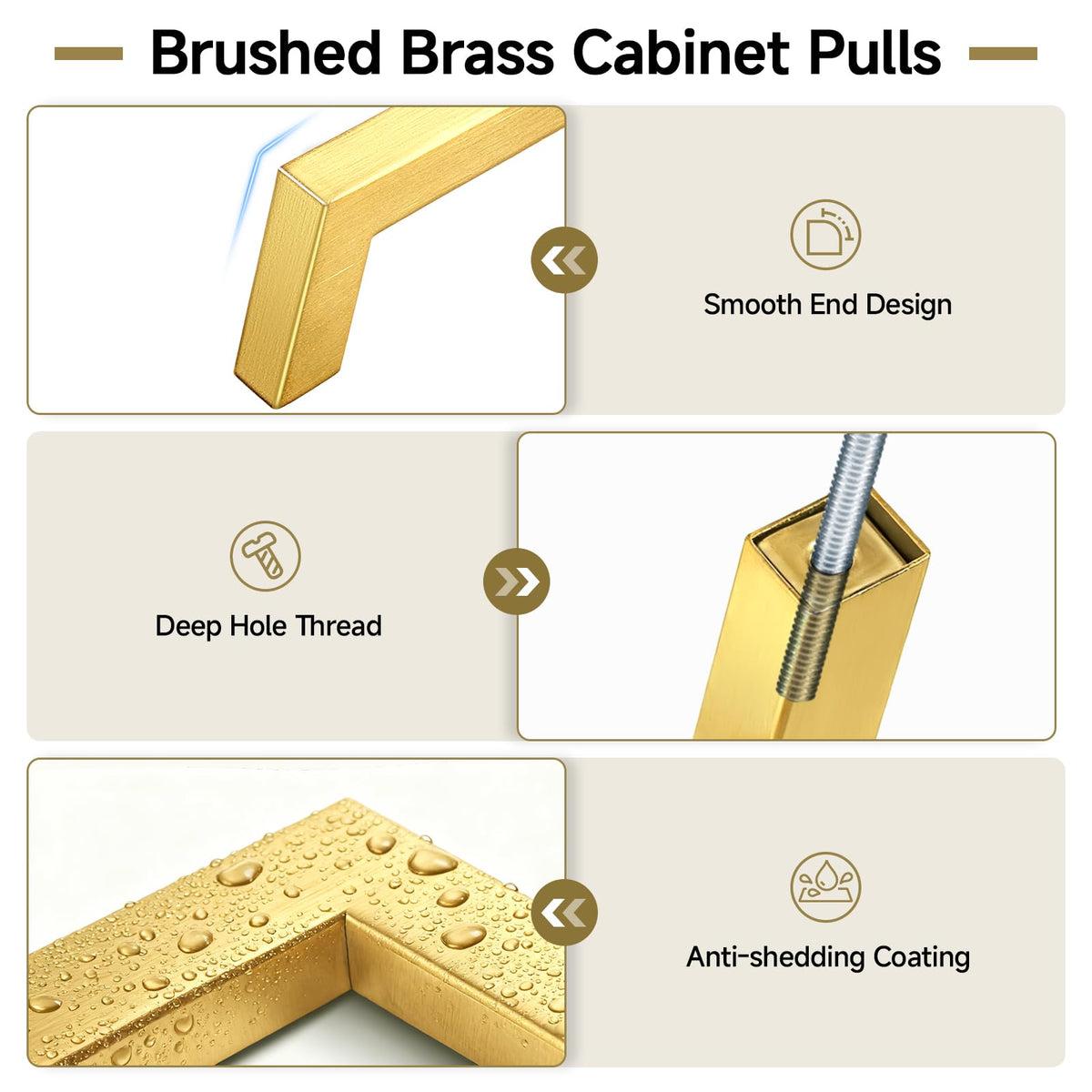 30 Pack 5 Inch Brushed Brass Cabinet Handles Gold Cabinet Pulls, Stainless Steel Kitchen Drawer Pulls Square Pulls