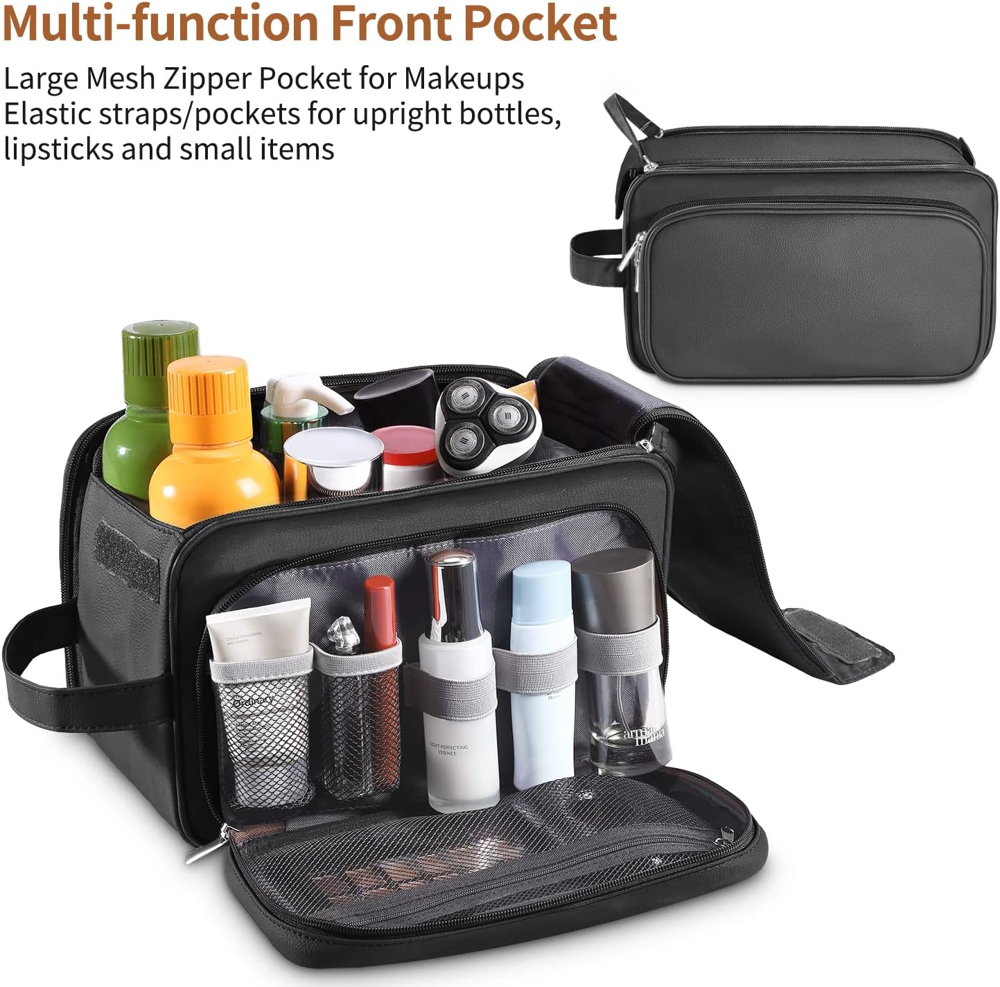 Extra Large Toiletry Bag for Men, Travel Toiletry Organizer Dopp Kit Water-resistant Shaving Bags, PU Leather