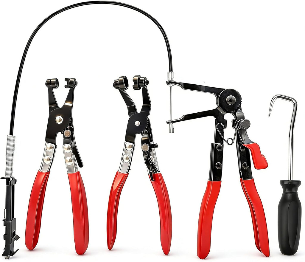 4-Pack Long Hose Clamp Pliers Tool Set -Tool for Removing Hose Clamp of Automobile Coolant, Heater, Water Hose Cord