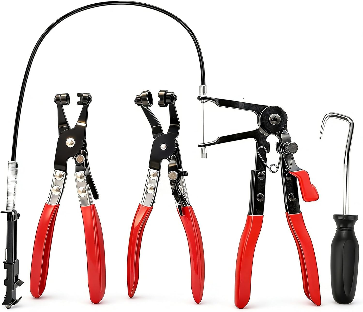 4-Pack Long Hose Clamp Pliers Tool Set -Tool for Removing Hose Clamp of Automobile Coolant, Heater, Water Hose Cord