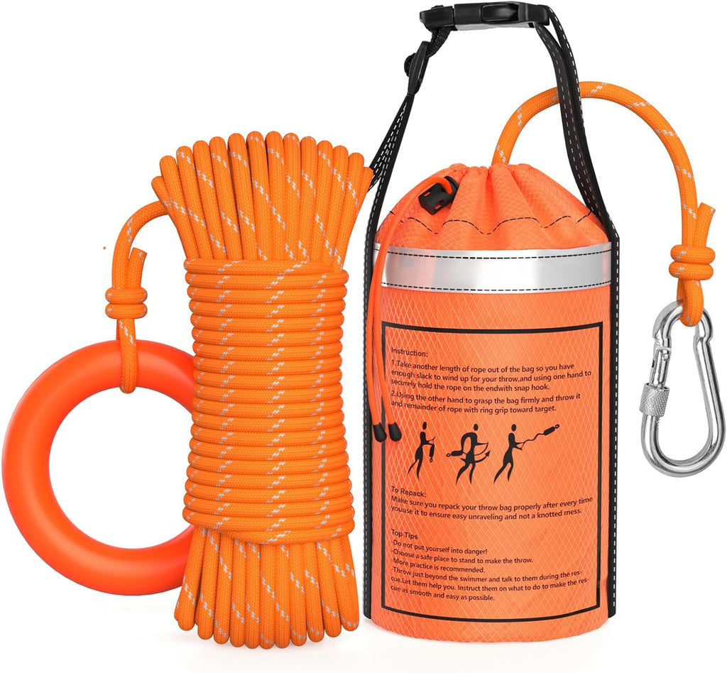 Water Rescue Throw Bag with 50/70/98 Feet of Rope in 3/10 Inch Tensile Strength Rated to 1844lbs, Throwable Device