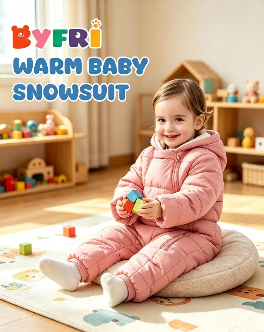 Baby Snowsuit Infant Winter Jumpsuit 0-24M Toddler Footed Jacket Unisex Warm Hooded Outfit Thick Fleece Coat