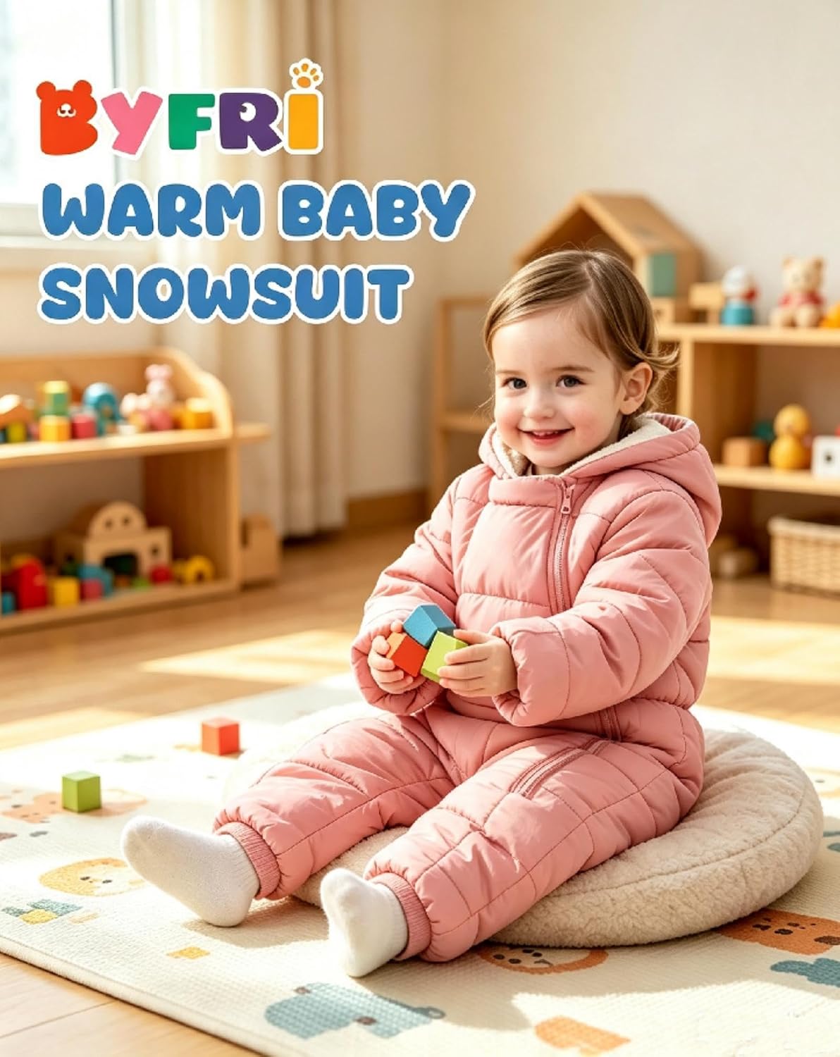 Baby Snowsuit Infant Winter Jumpsuit 0-24M Toddler Footed Jacket Unisex Warm Hooded Outfit Thick Fleece Coat