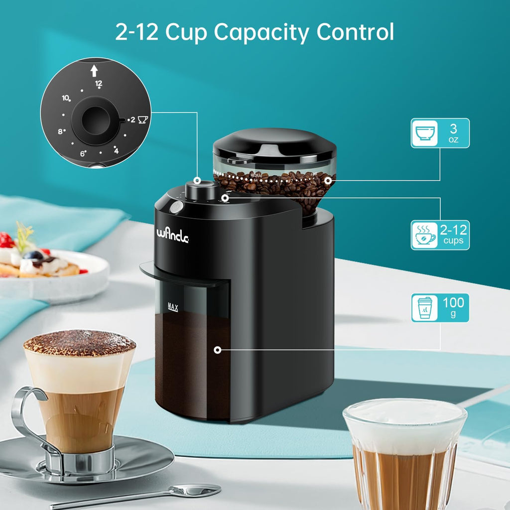Electric Burr Coffee Grinder - Adjustable with 28 Precise Grind Settings for 12 Cups - Professional Coffee Bean