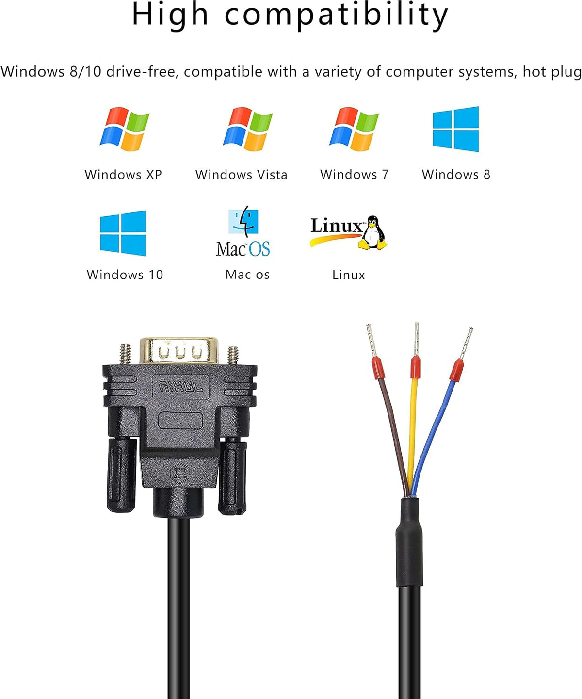 XMSJSIY DB9 Connector RS232 Serial Port Cable DB9 Adapters Solderless -Male