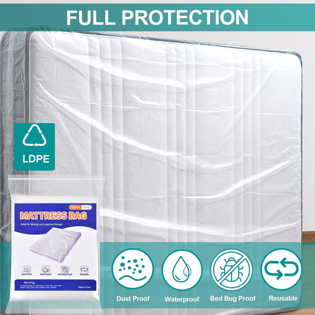Mattress Bag for Moving Storage - Plastic Mattress Protector Cover, Twin and Full Size (1Pack, Twin/Full)