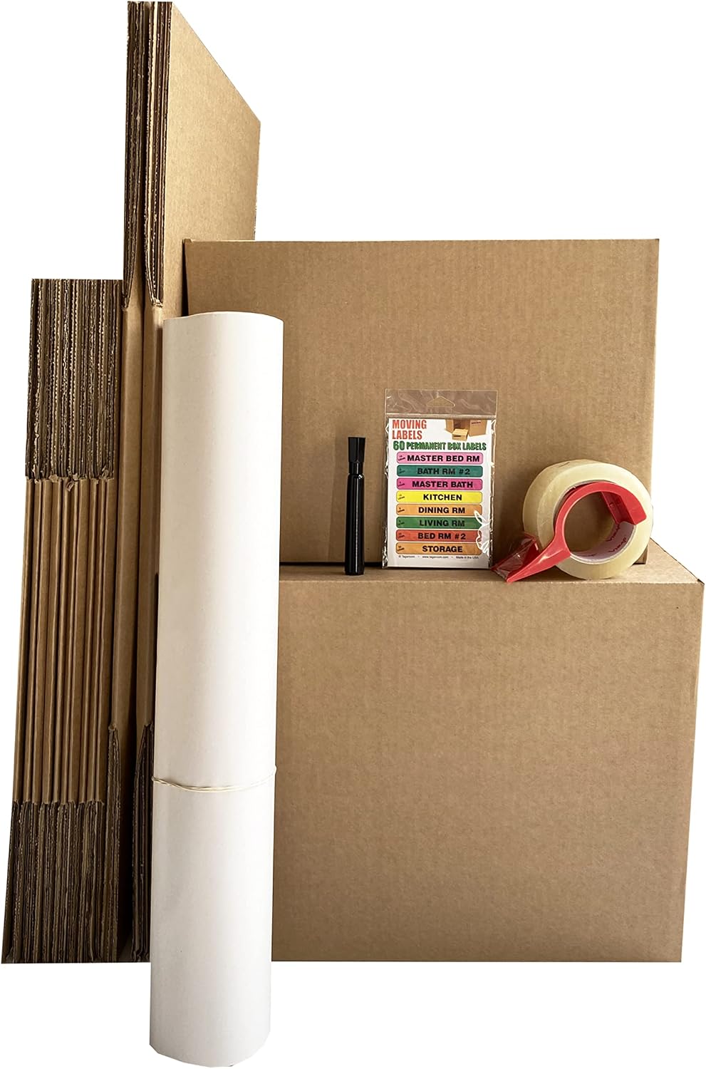 Uboxes Moving Boxes 1 Room Bigger Moving Kit - 14 Boxes Plus Supplies & Tape, Brown Kraft