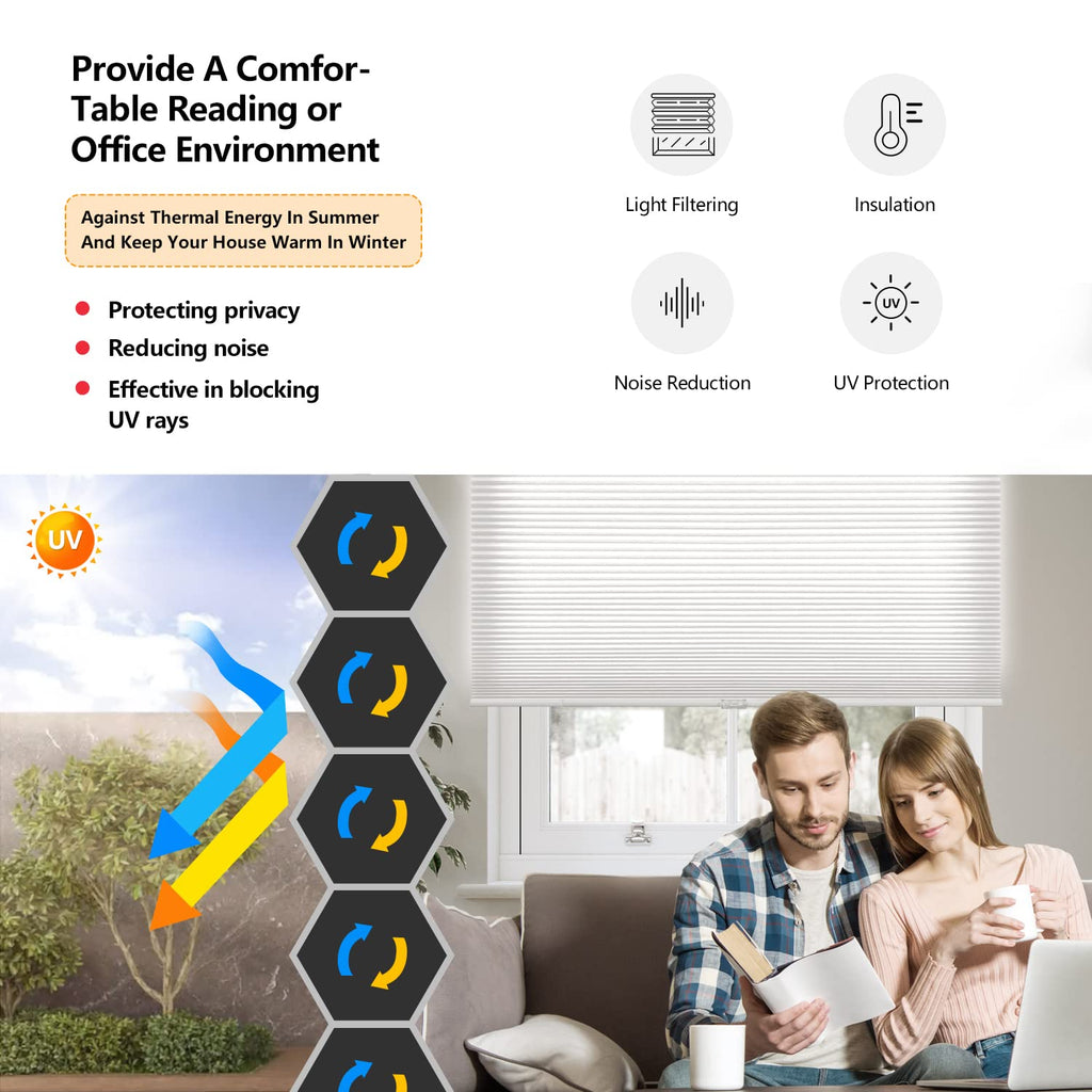 Cordless Cellular Shades, 20'' W x 36'' H, White