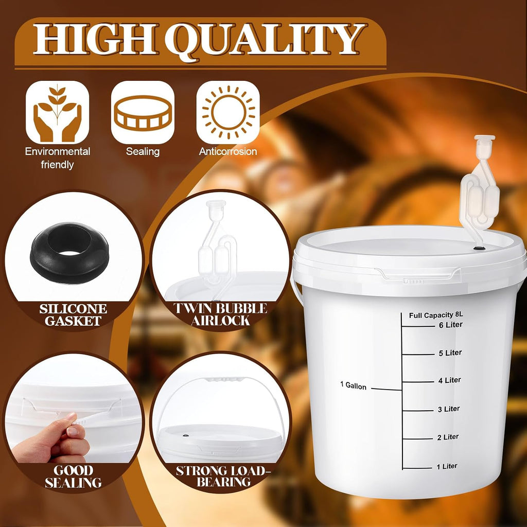 4 Pcs White 2 Gallon Fermentation Bucket with Twin Bubble Airlock Grommets Lid Brewing Wine Fermenter Fermentation