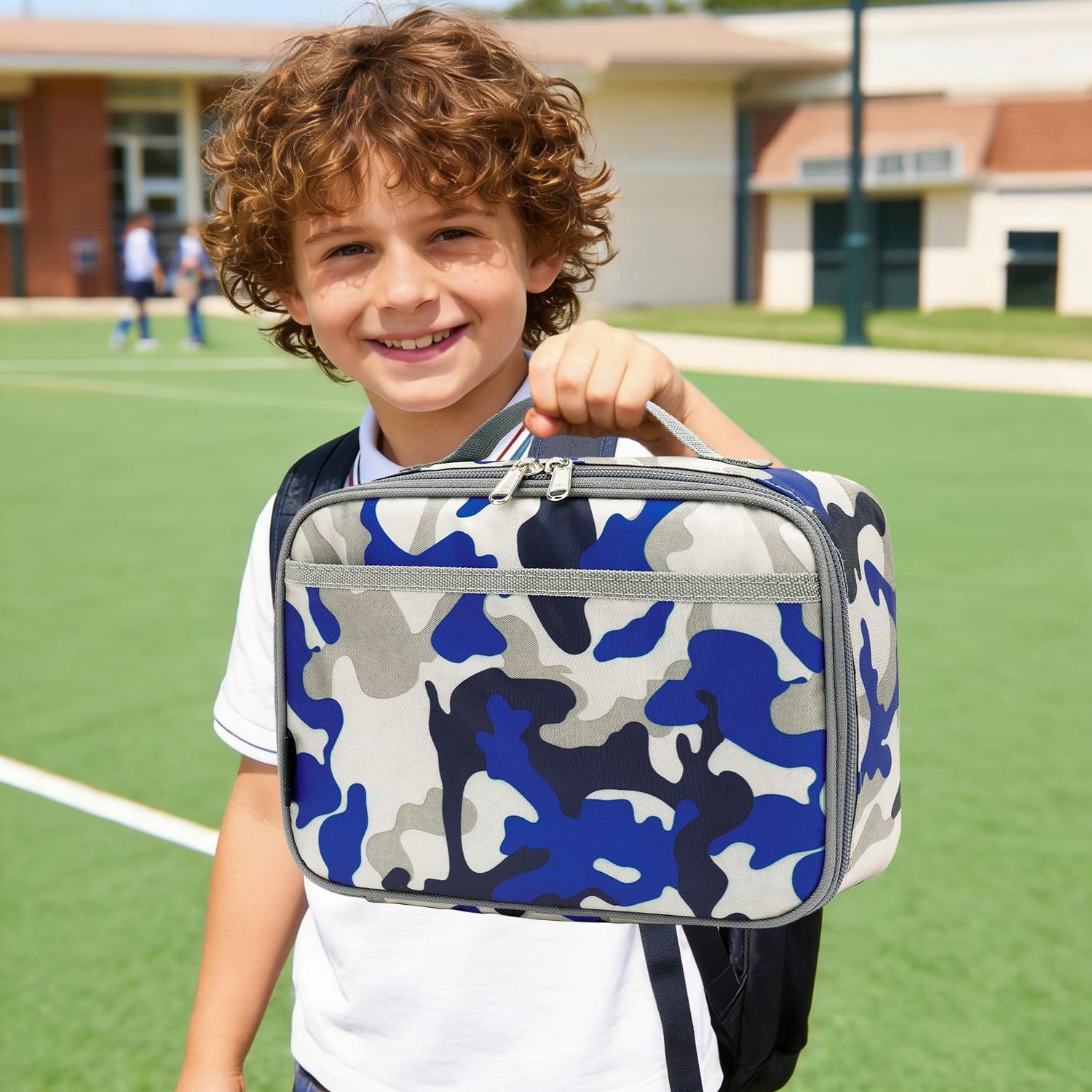 Kids Lunch box Insulated Soft Bag Mini Cooler Back to School Thermal Meal Tote Kit for Girls, Boys,Blue Camo