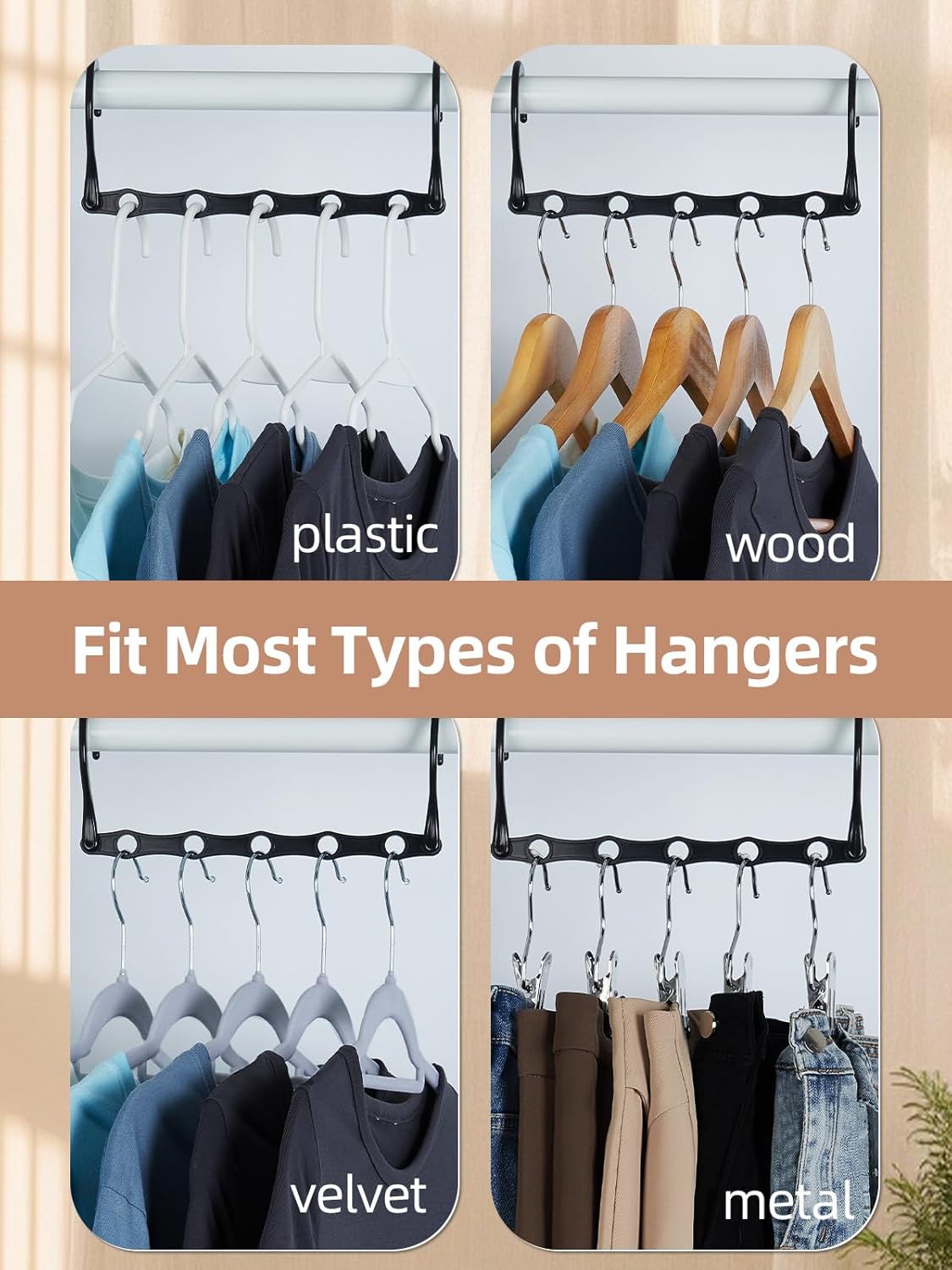 Black Magic Space Saving Hangers 10 Pack, Premium Smart Hanger Hooks, Sturdy Cascading Hangers with 5 Holes for Heavy
