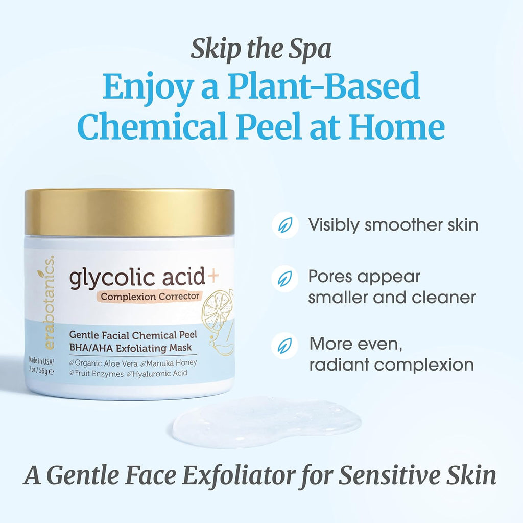 Glycolic Acid Chemical Peel for Face - Gentle AHA BHA Exfoliant Mask | At-Home Face Exfoliator - Lactic & Salicylic