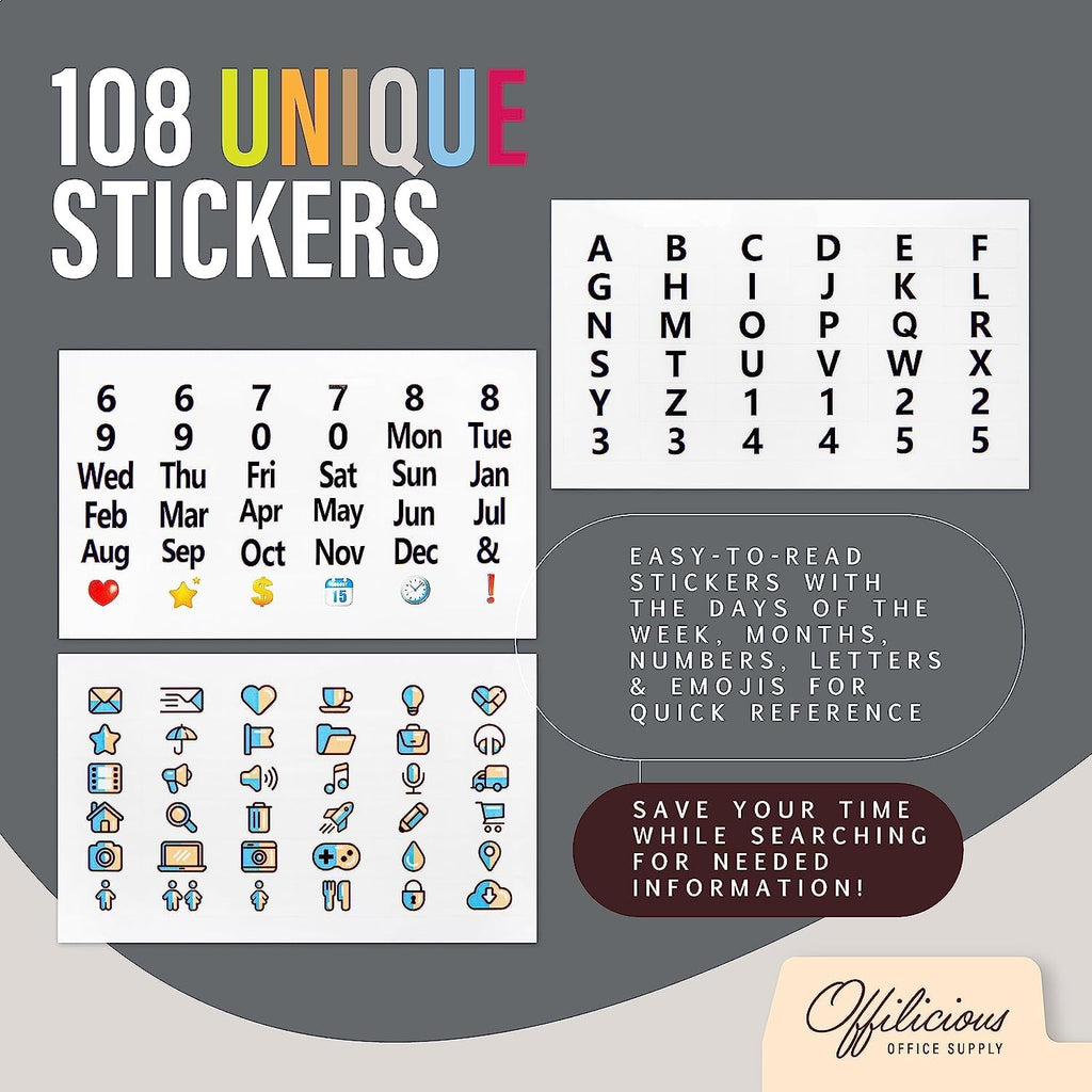 25 Heavyweight Manila Index Card Box Dividers - 3x5 with Tabs & 108 Stickers, Monthly & Recipe Guides, Greeting Card