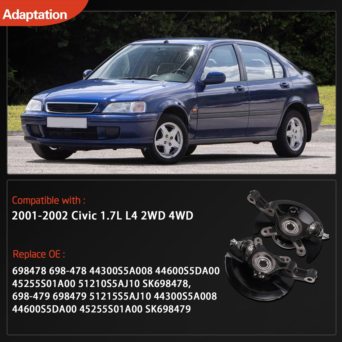 Front Steering Knuckle & Wheel Bearing Hub Assembly for 2001-2002 Civic