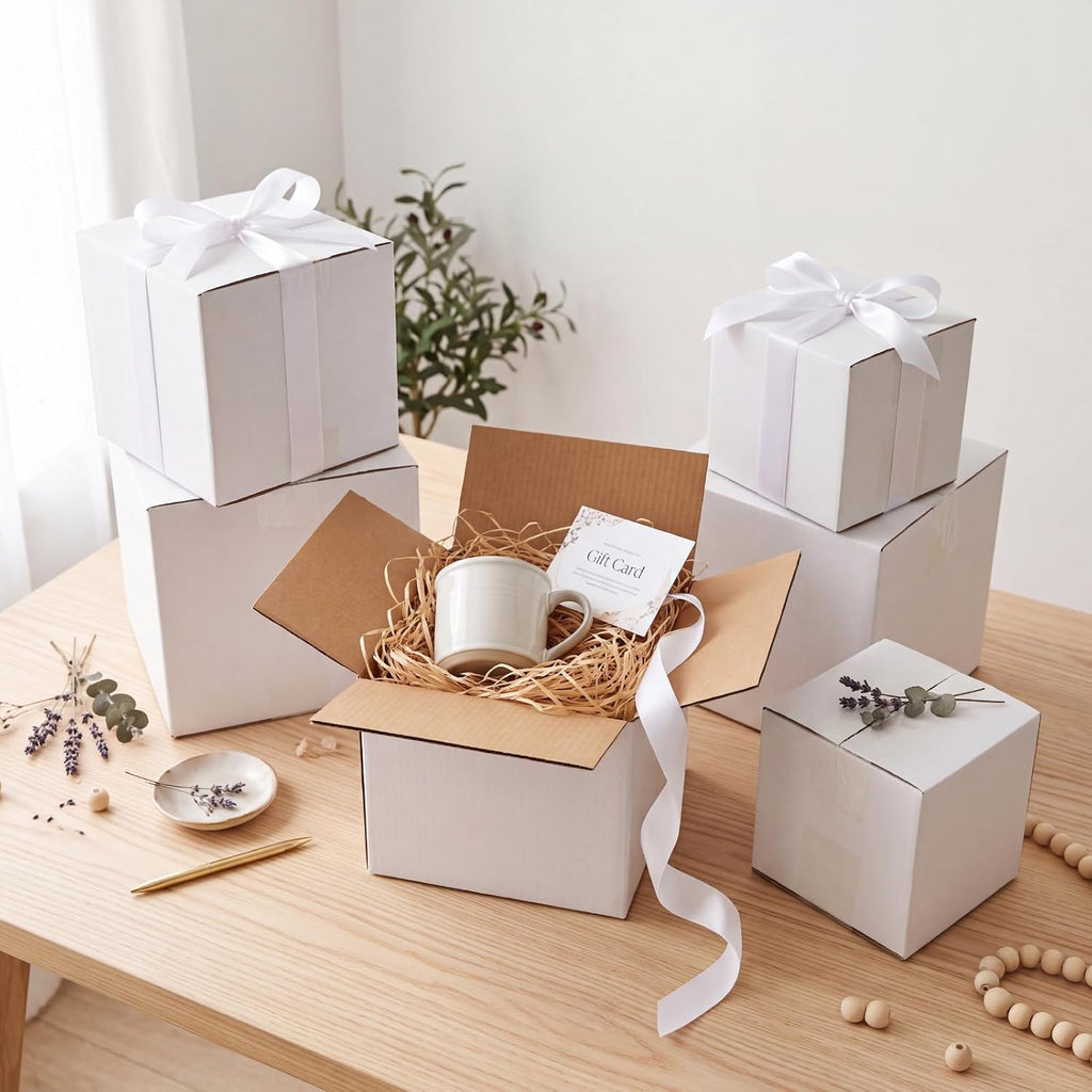 Assorted Sizes Shipping Boxes 30 Pack (8x8x8, 6x6x6, 5x5x5), White Corrugated Cardboard Mailers, Each 10 PCS Small