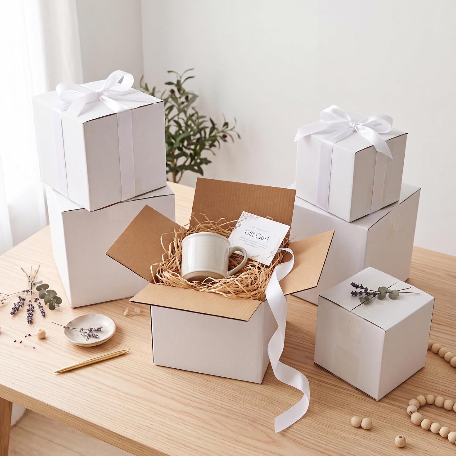 Assorted Sizes Shipping Boxes 30 Pack (8x8x8, 6x6x6, 5x5x5), White Corrugated Cardboard Mailers, Each 10 PCS Small