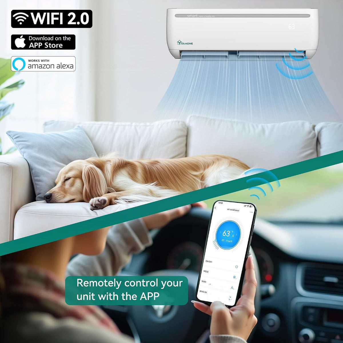 12000 BTU Mini Split AC Heating System, 20 SEER2 115V Ductless Air Conditioner with Wi-Fi & Alexa Compatibility