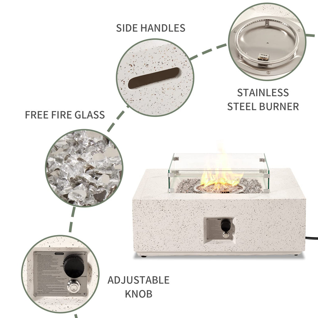 35-inch Outdoor Fire Pit Table, Terrazzo White Square Fire Pits