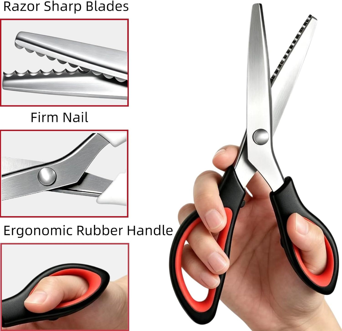 Pinking Shears Set 2-Pack — Scalloped Wavy and Zig Zag Fabric Scissors, 9.5 Inch Stainless Steel Sewing Shears