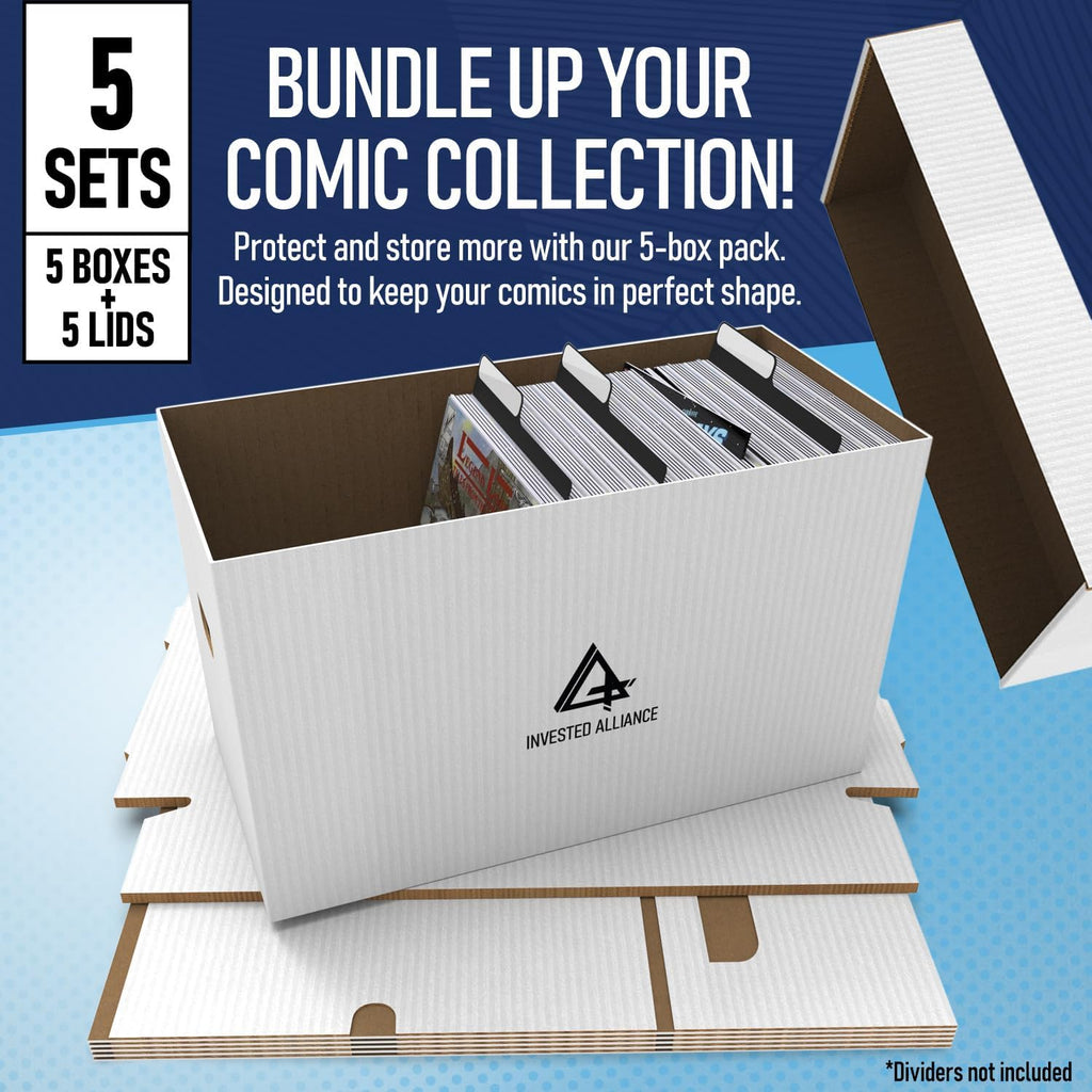 Premium Short Comic Book Storage Box Organizer with Lid | Thick Cardboard Comic Storage Box For Collectibles Fits