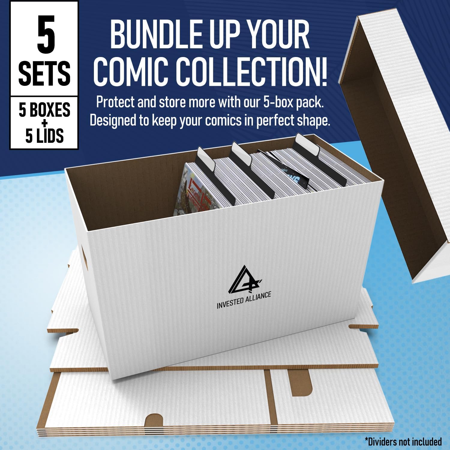 Premium Short Comic Book Storage Box Organizer with Lid | Thick Cardboard Comic Storage Box For Collectibles Fits