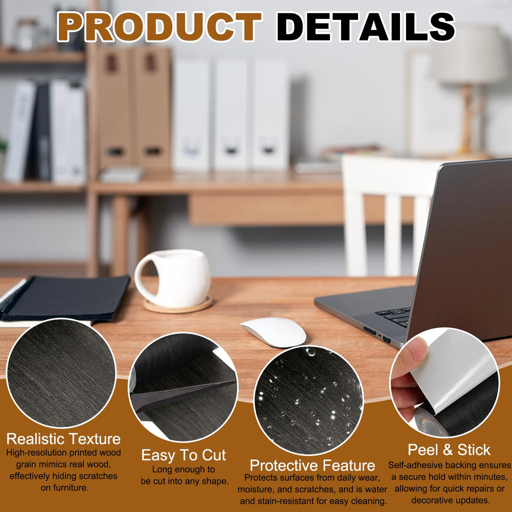 Wood Grain Repair Tape, 3.1" x 15ft Self Adhesive Ebony Black