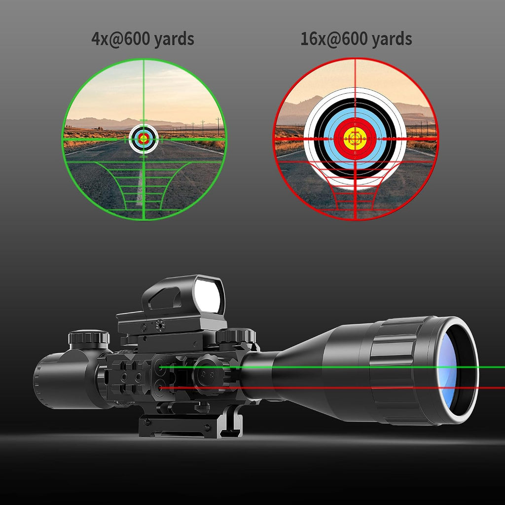4-12&16X50 AO Rifle Scope Red/Green Illuminated Range Finder Reticle W/Green Laser - Holographic Reflex Red Dot Sight
