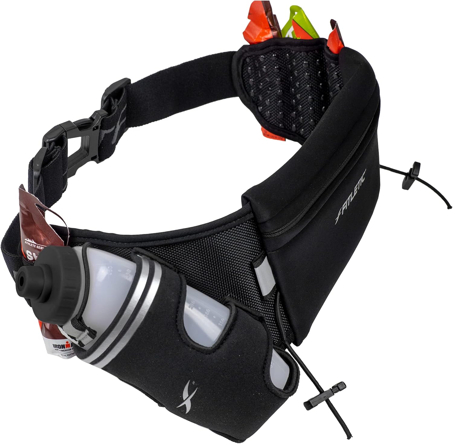 Hydration Running Belt With 12oz Quick Flow Water Bottle For Men & Women –Race Belt, Gel Holder & Bib Toggles