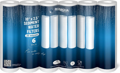 25 Micron Sediment Water Filter Cartridge 10"x2.5", NSF Certified, 4-Layer Filtration for any 10-inch RO Units &