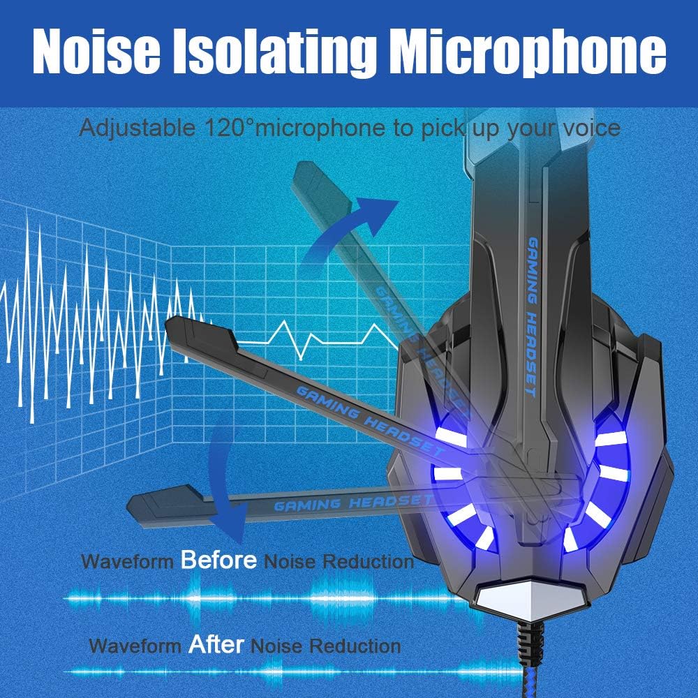 G9000 Stereo Gaming Headset for PS4 PC Xbox One PS5 Controller, Noise Cancelling Over Ear Headphones with Mic, LED