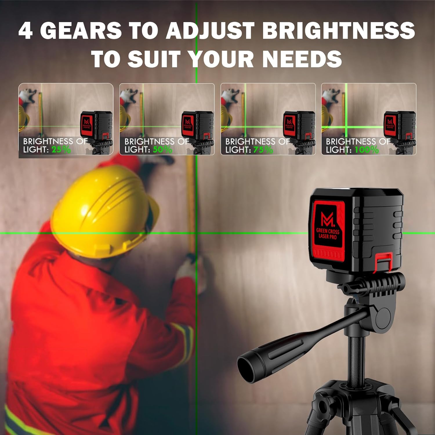 Self Leveling Laser Level 100ft, Green Cross Line with Tripod, 4 Brightness Modes & Pulse Function, Manual &