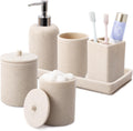 Resin Beige 6 Pcs Bathroom Set Complete with Toothbrush Holder, Lotion Soap Dispenser, 2 Qtip Holder